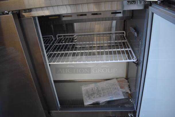BRAND NEW SCRATCH AND DENT! Avantco 178APT71HC Stainless Steel Commercial Sandwich Salad Prep Table Bain Marie Mega Top on Commercial Casters. 115 Volts, 1 Phase. 71x31x43. Tested and Working! - Image 4 of 10