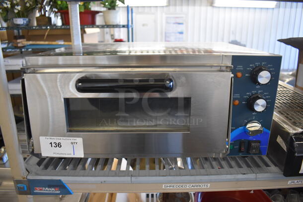 BRAND NEW! CMO-1 Stainless Steel Commercial Single Deck Electric Powered Pizza Oven. 120 Volts, 1 Phase. 23x20x11