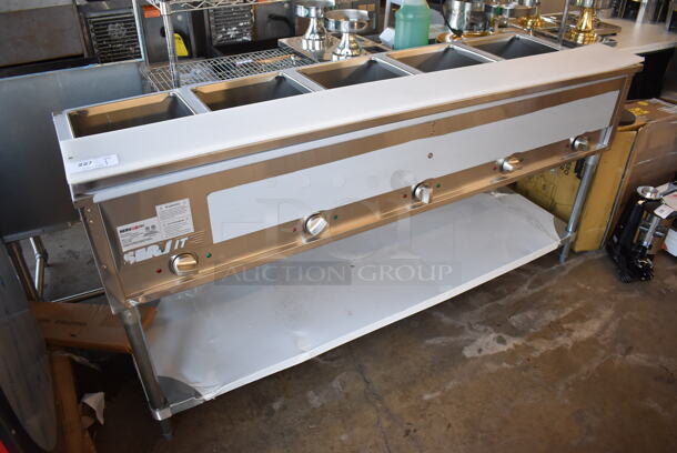 BRAND NEW SCRATCH AND DENT! ServIt 423EST5WO Stainless Steel Commercial Electric Powered 5 Well Steam Table w/ Cutting Board and Under Shelf. 208/240 Volts, 1 Phase. 71x23x36. Tested and Working! - Image 2 of 7