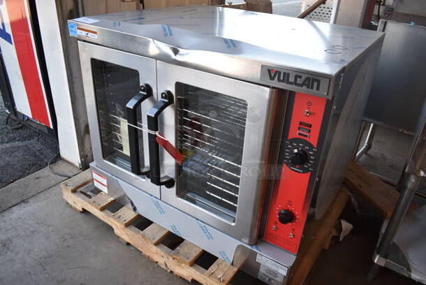 BRAND NEW SCRATCH AND DENT! LATE MODEL! Vulcan VC4GD-11D150K ENERGY STAR Stainless Steel Commercial Natural Gas Powered Powered Full Size Convection Oven w/ View Through Doors, Metal Oven Racks and Thermostatic Controls. 40x31x31. Tested and Working! - Image 2 of 11