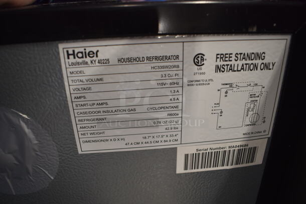 Haier HC33SW20RB Metal Mini Cooler. 115 Volts, 1 Phase. 18.5x17.5x33.5. Tested and Working! - Image 6 of 6