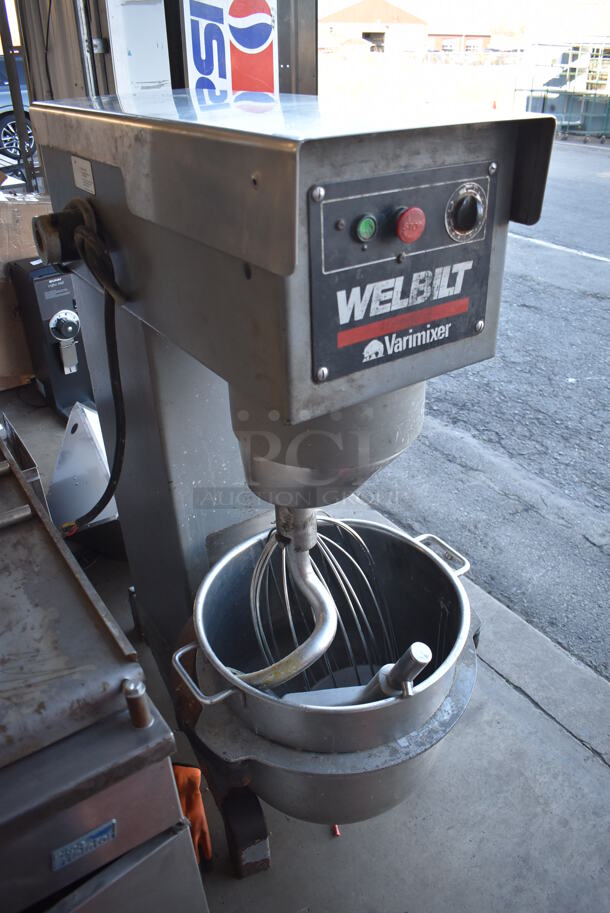 Welbilt Varimixer W60 Metal Commercial Floor Style 60 Quart Planetary Dough Mixer w/ Metal Mixing Bowl, Dough Hook, Whisk and Paddle Attachments. 208 Volts, 3 Phase. 24x36x55 - Image 3 of 8