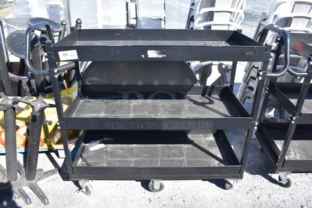 Black Metal 3 Tier Cart w/ 2 Push Handles on Commercial Casters. 62x22x50