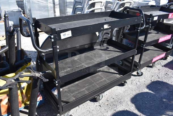 Black Metal 3 Tier Cart w/ 2 Push Handles on Commercial Casters. 62x22x50 - Image 2 of 4