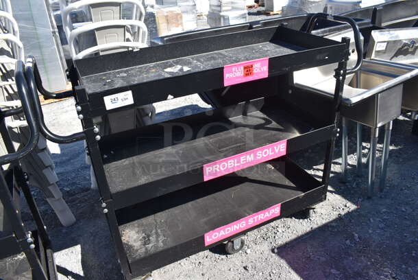 Black Metal 3 Tier Cart w/ 2 Push Handles on Commercial Casters. 62x22x50 - Image 2 of 3