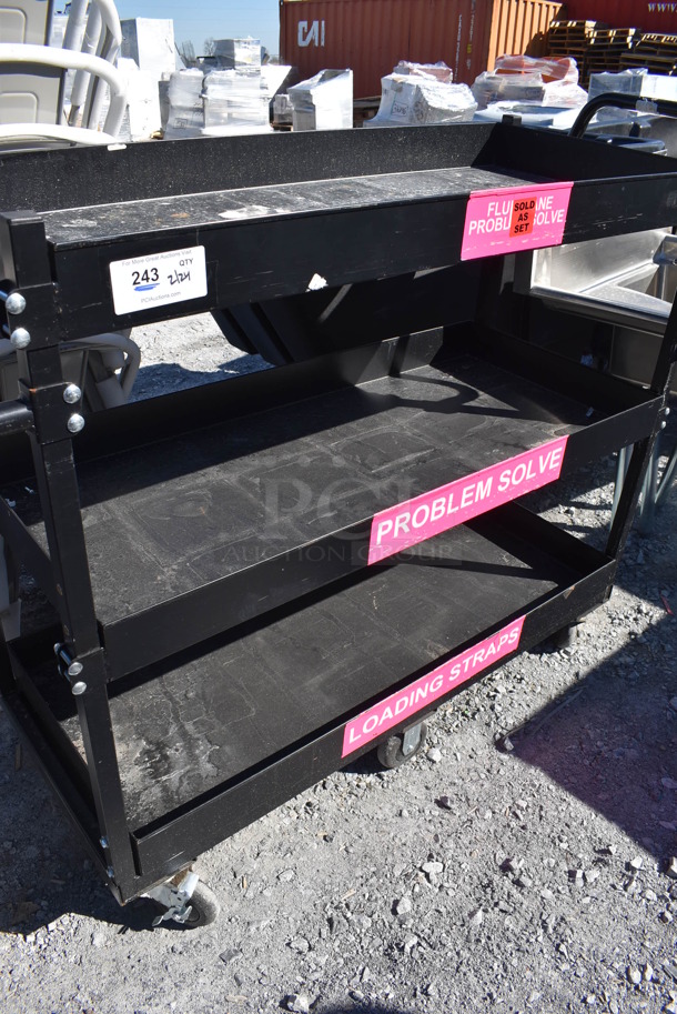 Black Metal 3 Tier Cart w/ 2 Push Handles on Commercial Casters. 62x22x50 - Image 3 of 3