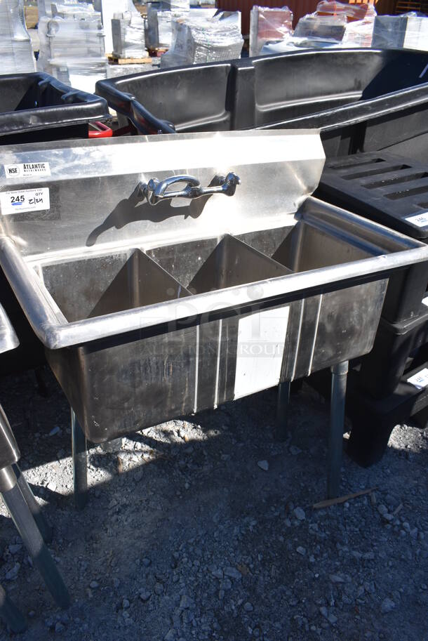 Atlantic Stainless Steel Commercial 3 Bay Sink w/ Faucet and Handles. 35x19x42. Bay 10x14x10 - Image 4 of 5