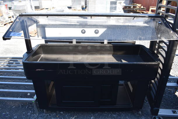 Black Poly Buffet Station w/ Sneeze Guard on Commercial Casters. 63x33x54