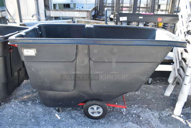 BRAND NEW SCRATCH AND DENT! Rubbermaid Black Poly Portable Bin on Casters. 69x34x44