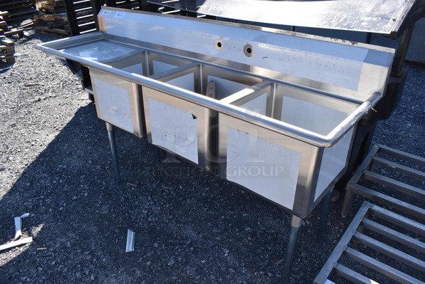BRAND NEW SCRATCH AND DENT! Regency Stainless Steel Commercial 16 Gauge 3 Bay Sink w/ Left Side Drain Board. 84x24x44. Bays 18x18x14. Drain Board 22x20x1 - Image 2 of 8