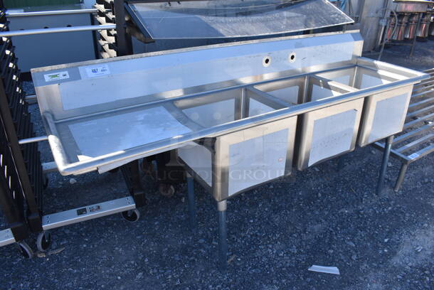 BRAND NEW SCRATCH AND DENT! Regency Stainless Steel Commercial 16 Gauge 3 Bay Sink w/ Left Side Drain Board. 84x24x44. Bays 18x18x14. Drain Board 22x20x1 - Image 5 of 8