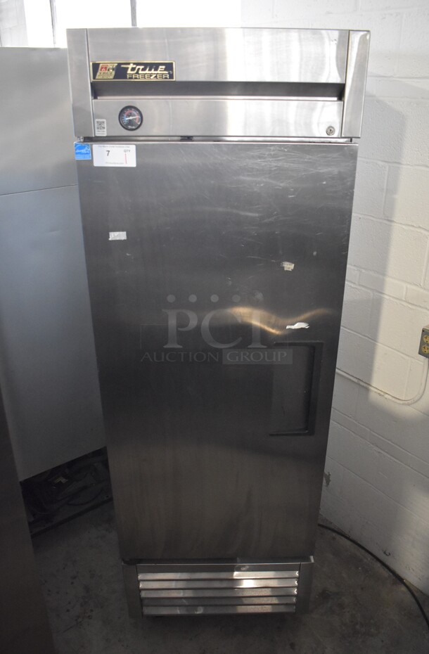 2013 True T-23F ENERGY STAR Stainless Steel Commercial Single Door Reach In Freezer w/ Poly Coated Racks on Commercial Casters. 115 Volts, 1 Phase. 27x30x84. Tested and Working! - Image 1 of 7