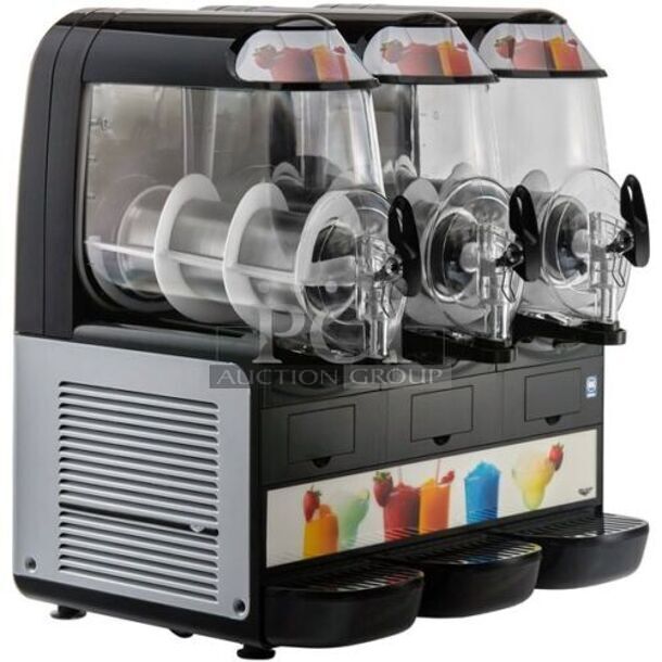 BRAND NEW IN BOX! Vollrath VCBF168-37 Metal Commercial Countertop Triple Hopper Slushie Machine. Hopper Has 2.6 Gallon Capacity. 120 Volts, 1 Phase. Tested and Working! - Image 1 of 2