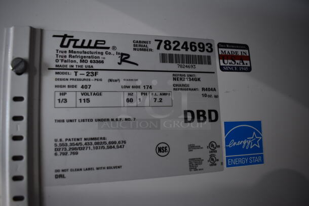 2013 True T-23F ENERGY STAR Stainless Steel Commercial Single Door Reach In Freezer w/ Poly Coated Racks on Commercial Casters. 115 Volts, 1 Phase. 27x30x84. Tested and Working! - Image 5 of 6
