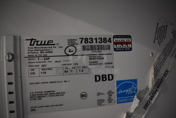 2013 True T-23F ENERGY STAR Stainless Steel Commercial Single Door Reach In Freezer w/ Poly Coated Racks on Commercial Casters. 115 Volts, 1 Phase. 27x30x84. Tested and Working! - Image 6 of 6