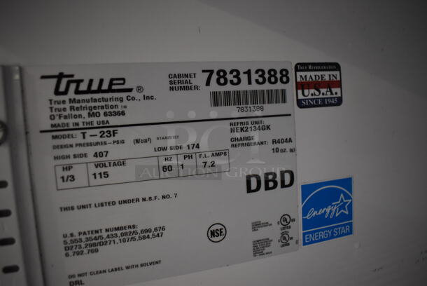2013 True T-23F ENERGY STAR Stainless Steel Commercial Single Door Reach In Freezer w/ Poly Coated Racks on Commercial Casters. 115 Volts, 1 Phase. 27x30x84. Tested and Working! - Image 7 of 7