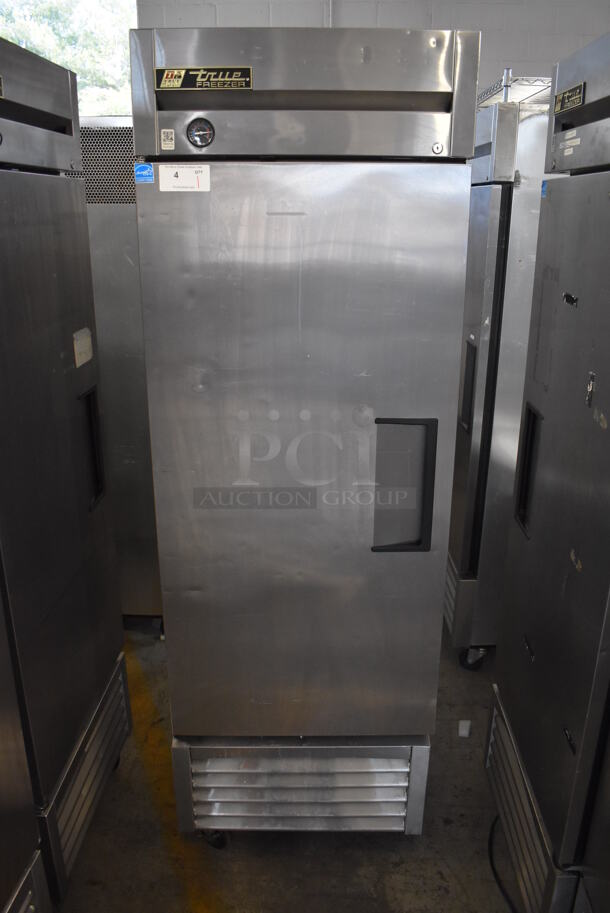2013 True T-23F ENERGY STAR Stainless Steel Commercial Single Door Reach In Freezer w/ Poly Coated Racks on Commercial Casters. 115 Volts, 1 Phase. 27x30x84. Tested and Working! - Image 1 of 7