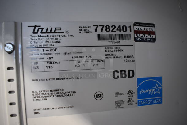 2013 True T-23F ENERGY STAR Stainless Steel Commercial Single Door Reach In Freezer w/ Poly Coated Racks on Commercial Casters. 115 Volts, 1 Phase. 27x30x83. Tested and Working! - Image 6 of 6