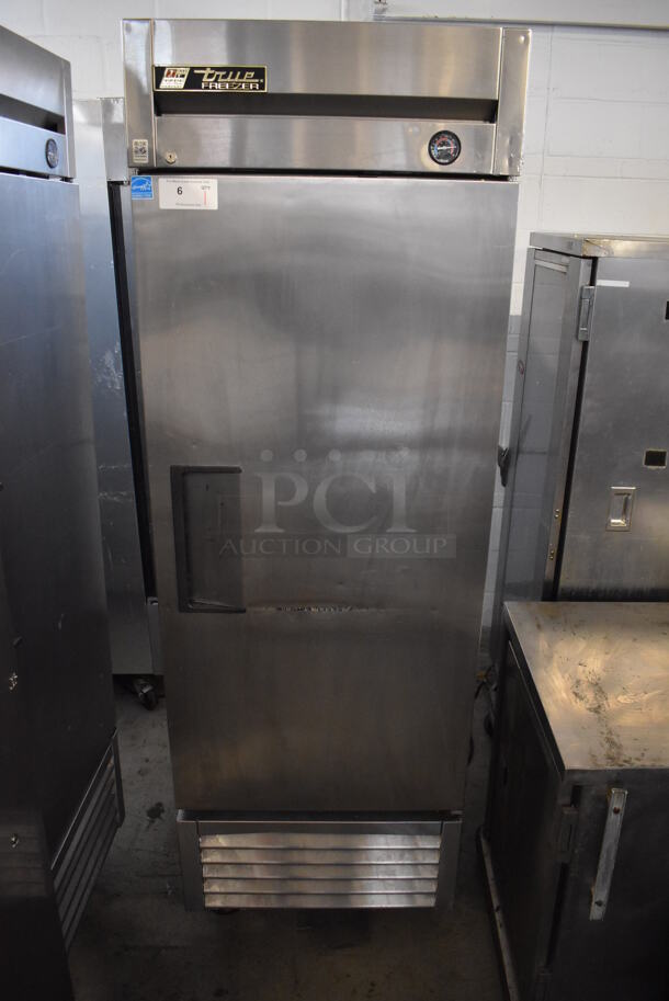 2013 True T-23F ENERGY STAR Stainless Steel Commercial Single Door Reach In Freezer w/ Poly Coated Racks on Commercial Casters. 115 Volts, 1 Phase. 27x30x84. Tested and Working! - Image 1 of 7