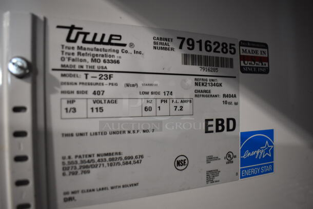 2013 True T-23F ENERGY STAR Stainless Steel Commercial Single Door Reach In Freezer w/ Poly Coated Racks on Commercial Casters. 115 Volts, 1 Phase. 27x30x84. Tested and Working! - Image 7 of 7