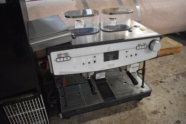 Schaerer Barista Stainless Steel Commercial Countertop 2 Group Espresso Machine w/ 2 Portafilters, 2 Steam Wands and 2 Hoppers. 208 Volts, 1 Phase. 29x23x31 - Image 4 of 6