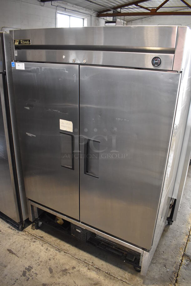 2013 True T-49F ENERGY STAR Stainless Steel Commercial 2 Door Reach In Freezer w/ Poly Coated Racks on Commercial Casters. 115 Volts, 1 Phase. 54x30x83. Tested and Working! - Image 1 of 6