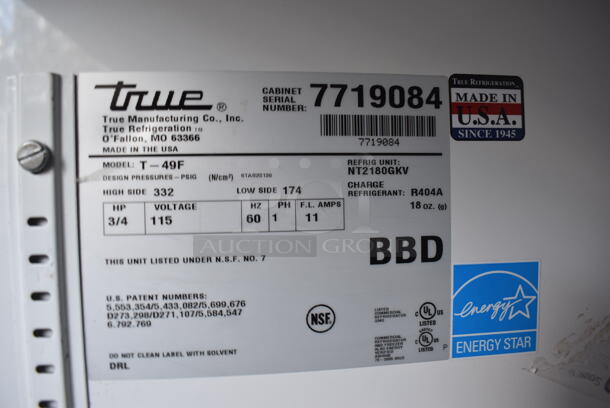 2013 True T-49F ENERGY STAR Stainless Steel Commercial 2 Door Reach In Freezer w/ Poly Coated Racks. Comes w/ Commercial Casters. 115 Volts, 1 Phase. 54x30x78. Tested and Working! - Image 4 of 8