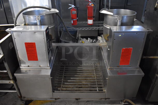 Two 2011/2015 Groen TDB-40 Stainless Steel Commercial 40 Quart Tilting Steam Kettles on Kettle Station. 208-240 Volts. 67x30.5x49 - Image 1 of 12