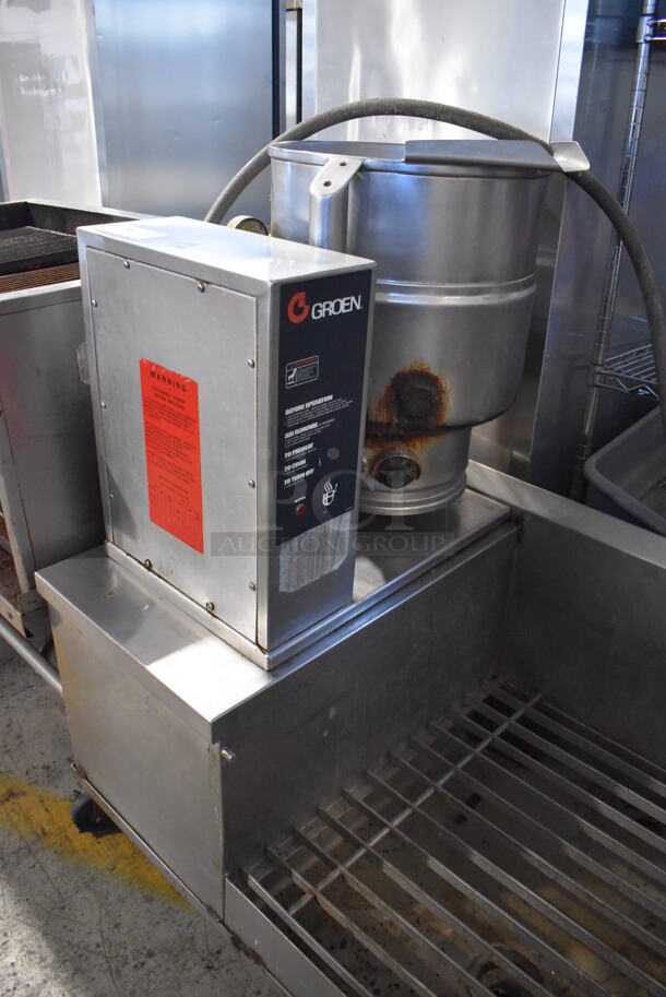 Two 2011/2015 Groen TDB-40 Stainless Steel Commercial 40 Quart Tilting Steam Kettles on Kettle Station. 208-240 Volts. 67x30.5x49 - Image 2 of 12