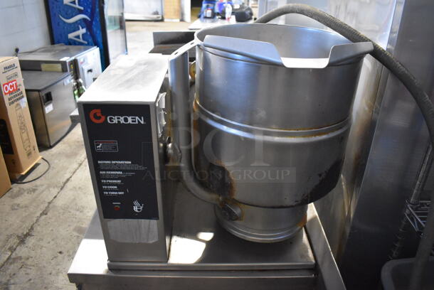 Two 2011/2015 Groen TDB-40 Stainless Steel Commercial 40 Quart Tilting Steam Kettles on Kettle Station. 208-240 Volts. 67x30.5x49 - Image 3 of 12