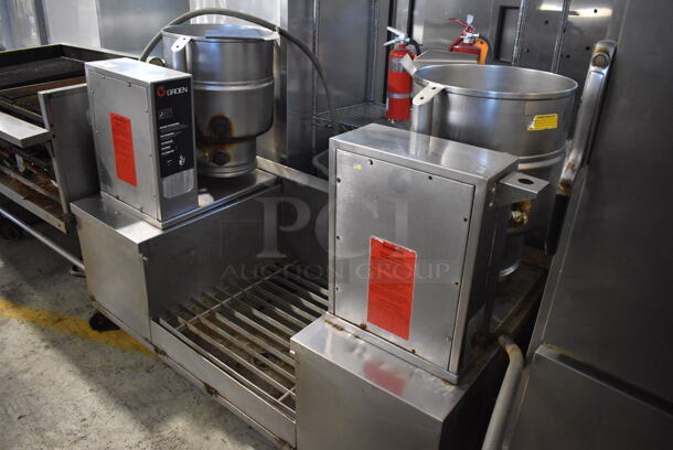 Two 2011/2015 Groen TDB-40 Stainless Steel Commercial 40 Quart Tilting Steam Kettles on Kettle Station. 208-240 Volts. 67x30.5x49 - Image 12 of 12
