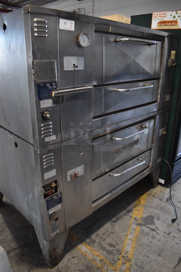 2 Bakers Pride D125 Stainless Steel Commercial Natural Gas Powered Single Deck Pizza Oven w/ Cooking Stones on Metal Legs. 125,000 BTU. 65.5x43x70. 2 Times Your Bid!