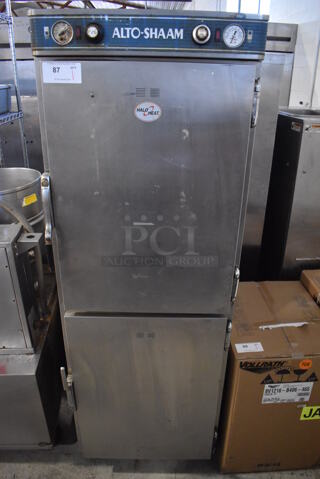 Alto Shaam Halo Heat Stainless Steel Commercial 2 Half Size Door Reach In Pass Through Heated Holding Cabinet. 250 Volts, 1 Phase. 24x34x71.5