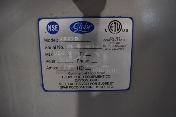 Globe SP62P Metal Commercial Floor Style 60 Quart Planetary Dough Mixer w/ Bowl Guard. 208 Volts, 3 Phase. 30x40x60 - Image 8 of 9