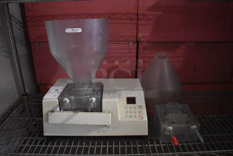 Edhard Model MK Metal Commercial Countertop Pastry Donut Filler w/ 2 Hopper. 120 Volts, 1 Phase. 16x9x18. Tested and Working!