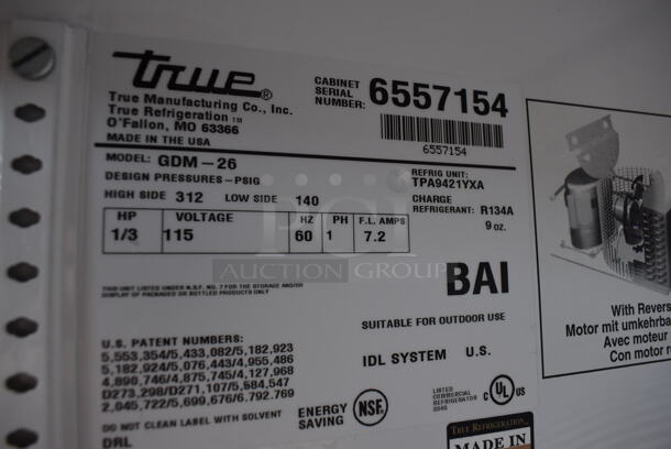 True GDM-26 Metal Commercial Single Door Reach In Cooler Merchandiser w/ Poly Coated Racks. 115 Volts, 1 Phase. 30x30x78.5. Tested and Does Not Power On - Image 5 of 6