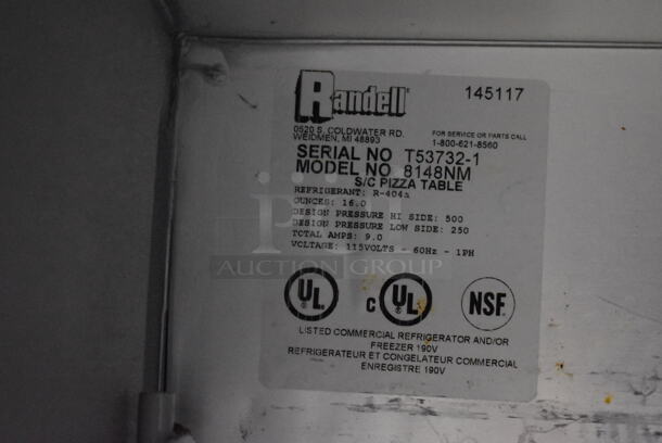 Randell 8148NM Stainless Steel Commercial Pizza Prep Table w/ 2 Over Shelves on Commercial Casters. 115 Volts, 1 Phase. 48x34x72. Tested and Powers On But Does Not Get Cold - Image 7 of 7