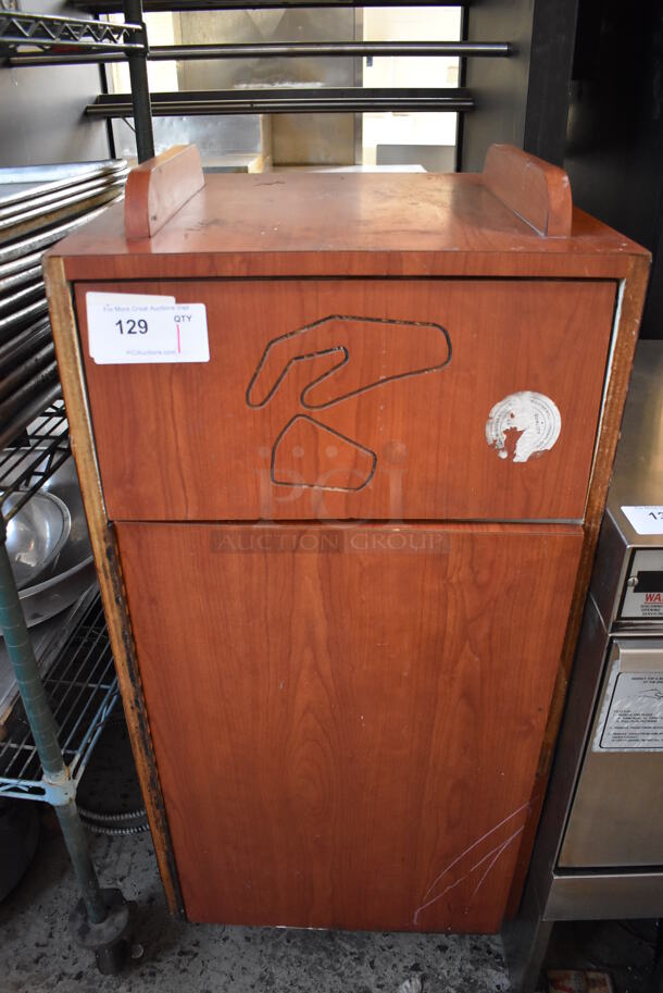 Wood Pattern Trash Can Shell w/ Trash Deposit Flap and Door. 20x20x45 - Image 1 of 4