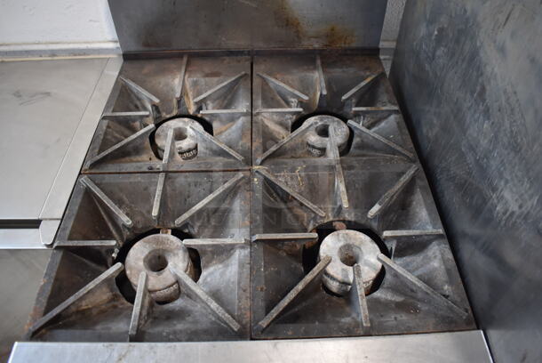 Stainless Steel Commercial Natural Gas Powered 4 Burner Range w/ Oven and Back Splash on Commercial Casters. 24x34x47 - Image 2 of 5