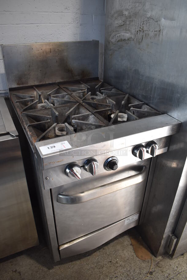 Stainless Steel Commercial Natural Gas Powered 4 Burner Range w/ Oven and Back Splash on Commercial Casters. 24x34x47 - Image 3 of 5