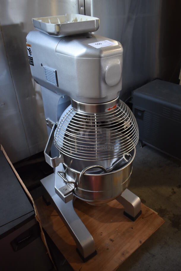 BRAND NEW SCRATCH AND DENT! Galaxy 177GMIX30 Metal Commercial Floor Style 30 Quart Planetary Dough Mixer w/ Stainless Steel Mixing Bowl, Bowl Guard, Dough Hook and Paddle Attachments. Unit Has Broken Backside Panel and Fan. 110 Volts, 1 Phase. 23x27x45. Tested and Working! - Image 8 of 11