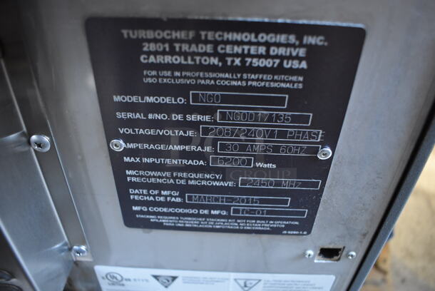 2015 Turbochef NGO Metal Commercial Countertop Electric Powered Rapid Cook Oven. 208/240 Volts, 1 Phase. 16x30.5x24.5 - Image 6 of 8