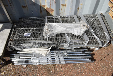 ALL ONE MONEY! Lot of 11 Chrome Finish Wire Shelving Units w/ Various Poles. Includes 48x18x1.5, 38"