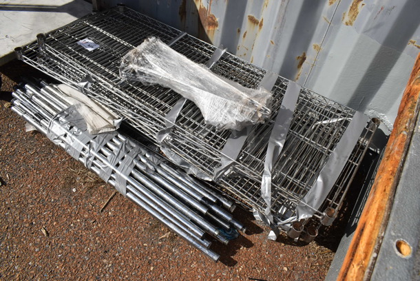ALL ONE MONEY! Lot of 11 Chrome Finish Wire Shelving Units w/ Various Poles. Includes 48x18x1.5, 38" - Image 2 of 4