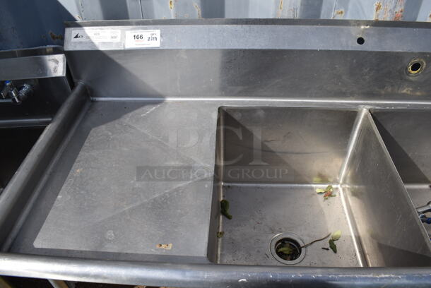 Stainless Steel Commercial 3 Bay Sink w/ Dual Drain Boards, Faucet, Handles and Spray Nozzle Attachment. 90x27x46. Bays 18x20x14. Drain Boards 16x23x1 - Image 4 of 5