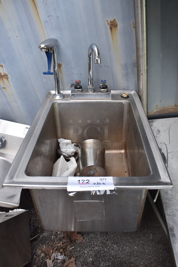 Stainless Steel Commercial Single Bay Sink w/ Faucet, Handles and Water Dispenser. 15x21x24 - Image 1 of 4