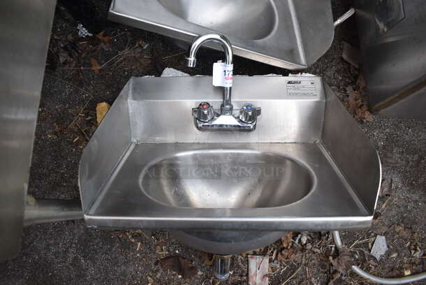 Eagle HSA-10-F-LRS Stainless Steel Commercial Single Bay Wall Mount Sink w/ Faucet, Handles and Side Splash Guards. 19x15x22 - Image 1 of 4