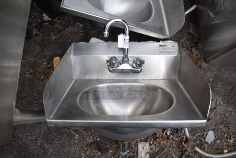 Eagle HSA-10-F-LRS Stainless Steel Commercial Single Bay Wall Mount Sink w/ Faucet, Handles and Side Splash Guards. 19x15x22