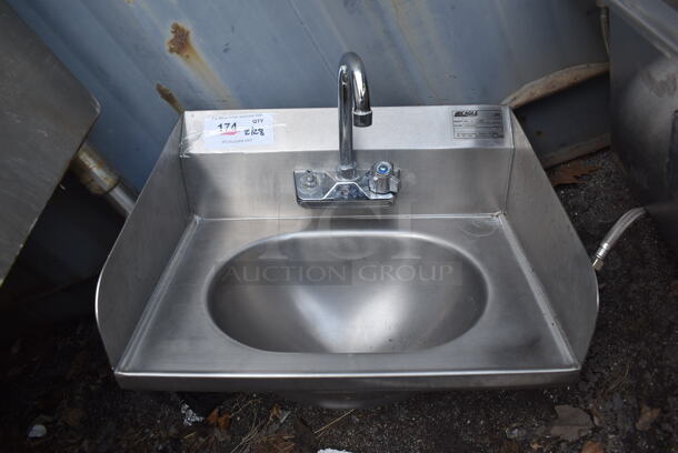 Eagle HSA-10-F-LRS Stainless Steel Commercial Single Bay Wall Mount Sink w/ Faucet, Handles and Side Splash Guards. 19x15x22 - Image 1 of 4