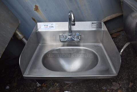 Eagle HSA-10-F-LRS Stainless Steel Commercial Single Bay Wall Mount Sink w/ Faucet, Handles and Side Splash Guards. 19x15x22